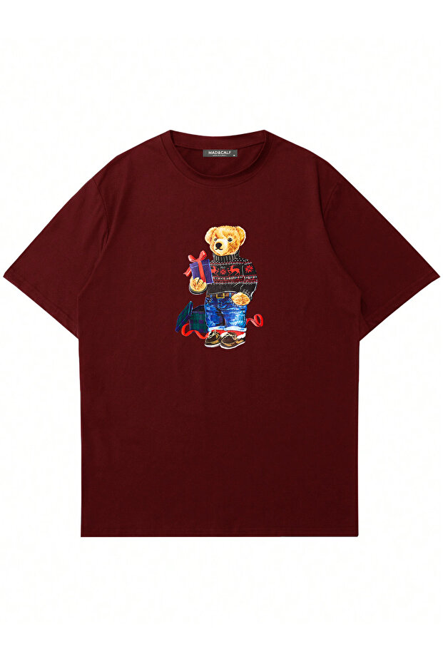 تيشيرت كبير الحجم برقبة دائرية للجنسين من Christmas Teddy مطبوع