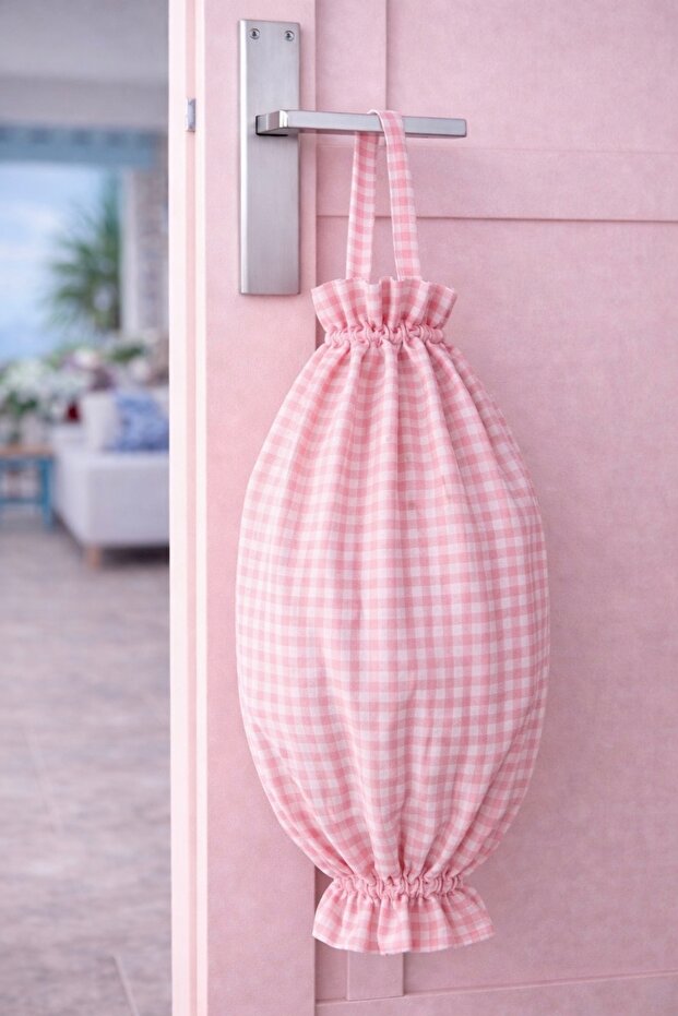 Gingham Pack Pink Fabric Bag Organizer 50X35 cm Bag Organizer, Kitchen Bag Organizer