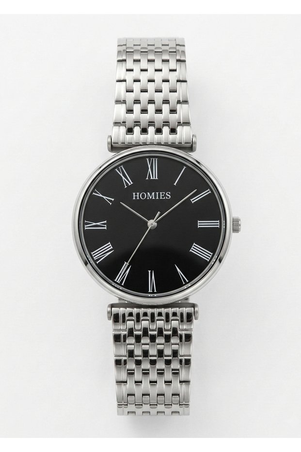 Men's Silver Metal Cord Black Dial Wrist Watch with 2 Year Warranty