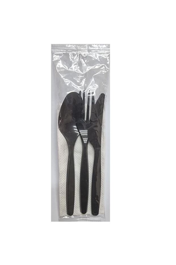 Medium Duty Black Cutlery Set (Spoon/Fork/Knife/Napkin) 500 Pieces