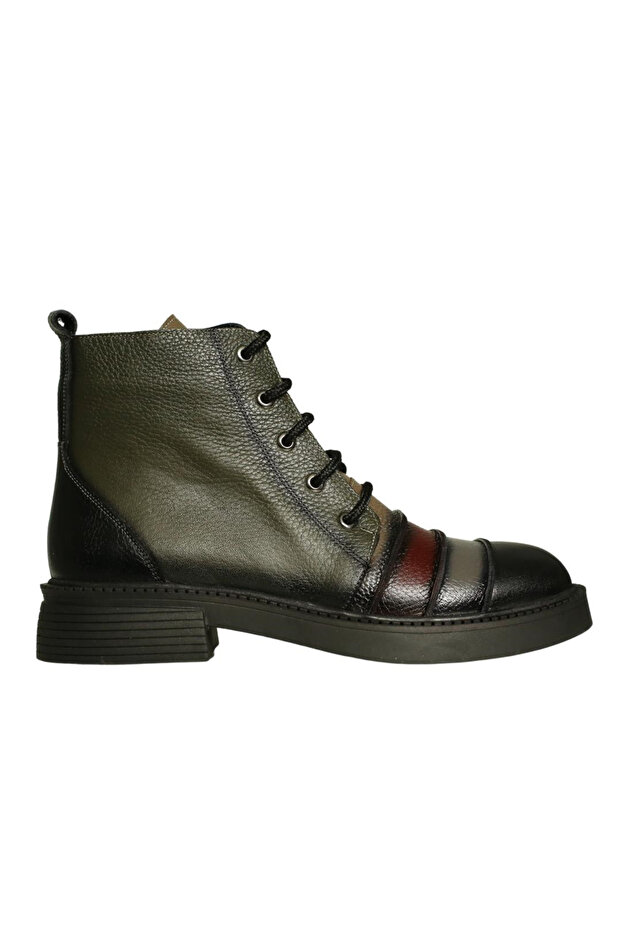 Black Leather Combination Women's Lace-Up Casual Boots