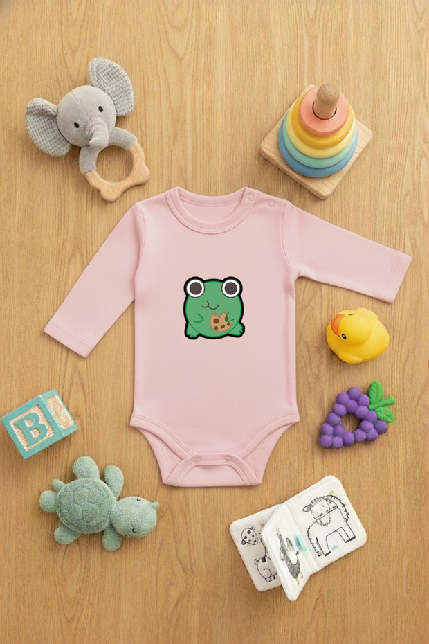 Baby Bodysuit with Snap Fasteners 100% Cotton Little Frog Printed