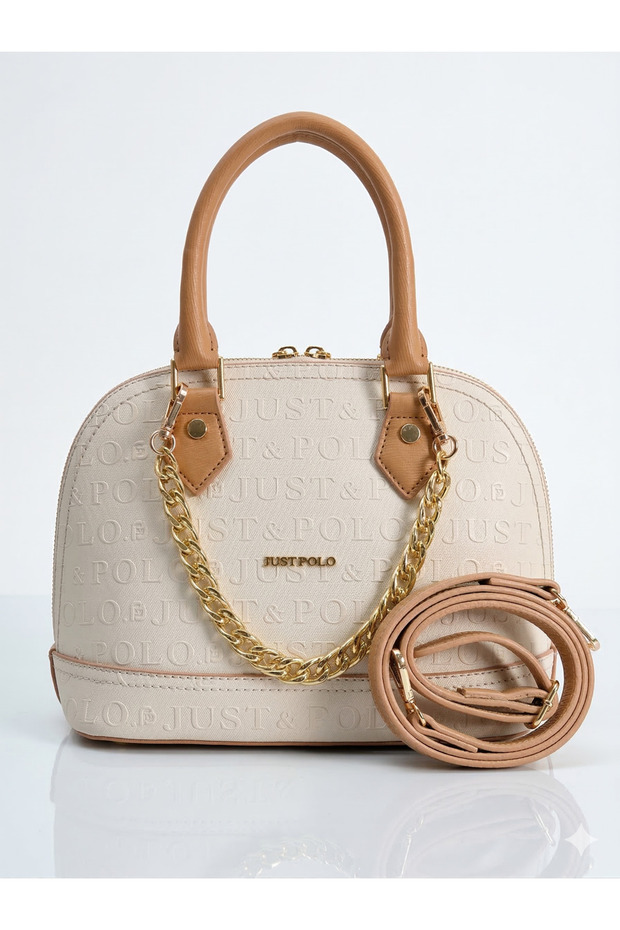 Original Justpolo Small Size 2-Compartment Embossed Leather Gold Chain Women's Shoulder Bag 4076