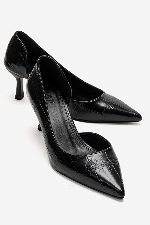 Arel Black Print Women's Heeled Shoes