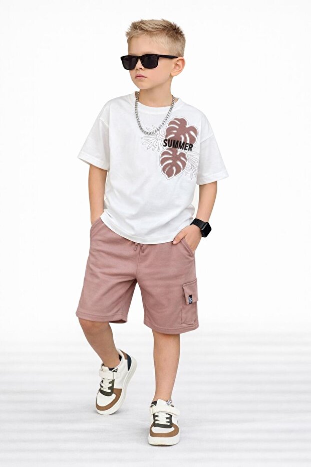 Boys' Summer Printed T-Shirt Shorts Set – Summer Comfortable 2-Piece Combination Shorts Set 11647K