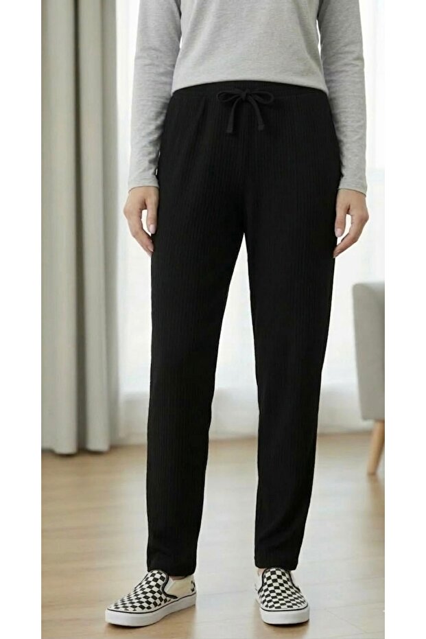 Women's Transitional Black Corded Fabric Pants