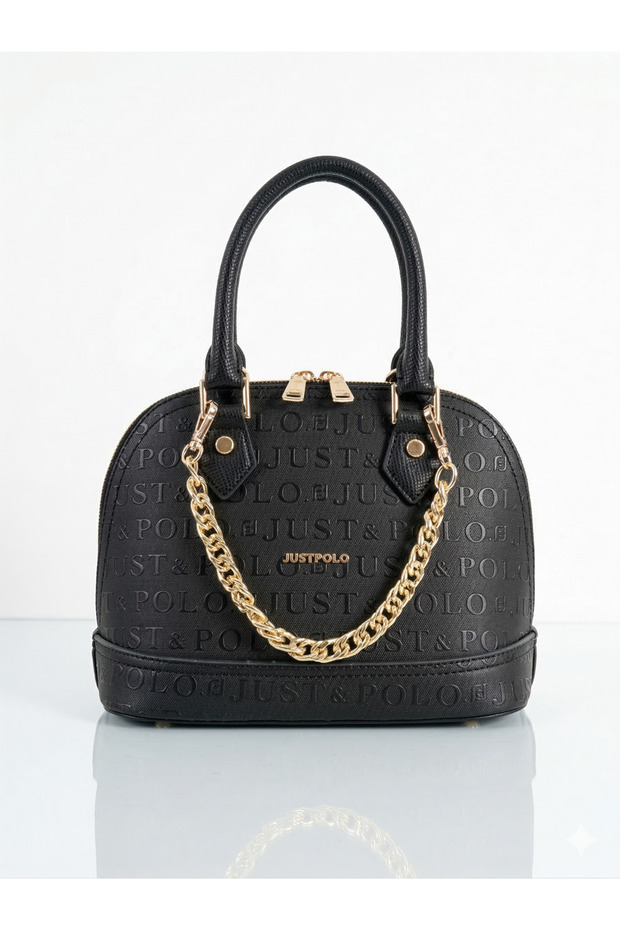 Original Justpolo Small Size 2-Compartment Embossed Leather Gold Chain Women's Shoulder Bag 4076