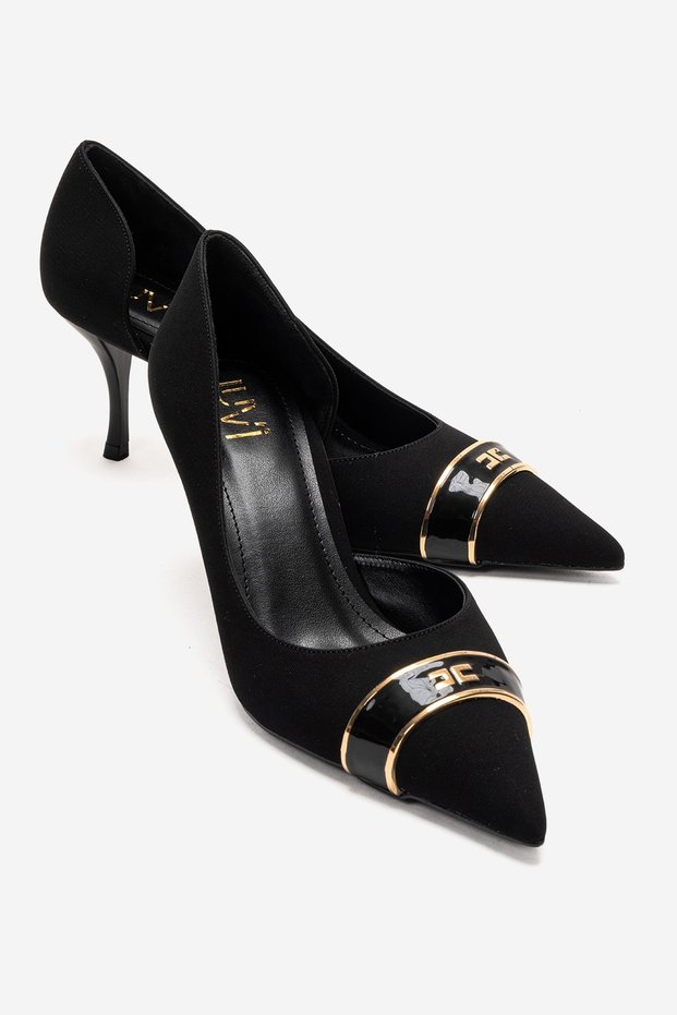 Kendra Black Metal Detailed Women's Stiletto Heel U Shoes