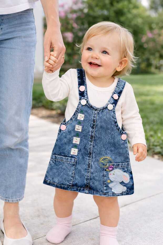 Girl's Jeans Embroidered Bodysuit and Gilet Set (6/9/12/18) Months
