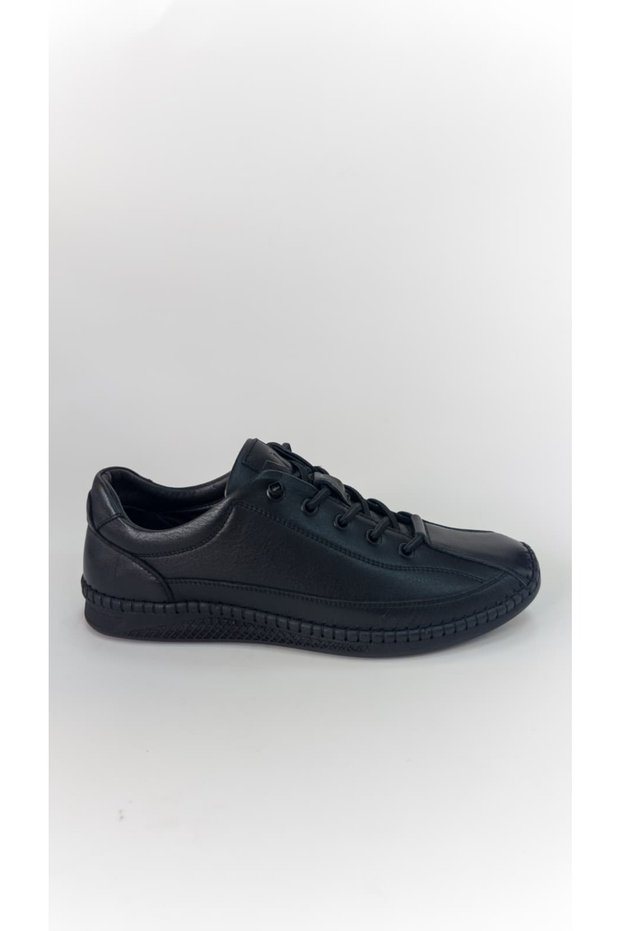 Genuine Leather Men's Sneakers – PU Sole Rubber Laced Black Casual Sports Shoes