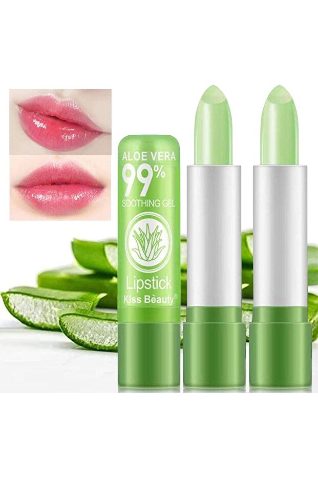 2 Pack Aloe Vera Lipstick, Long Lasting Nutritious Lip Balm Lips Moisturizer Magic Temperat