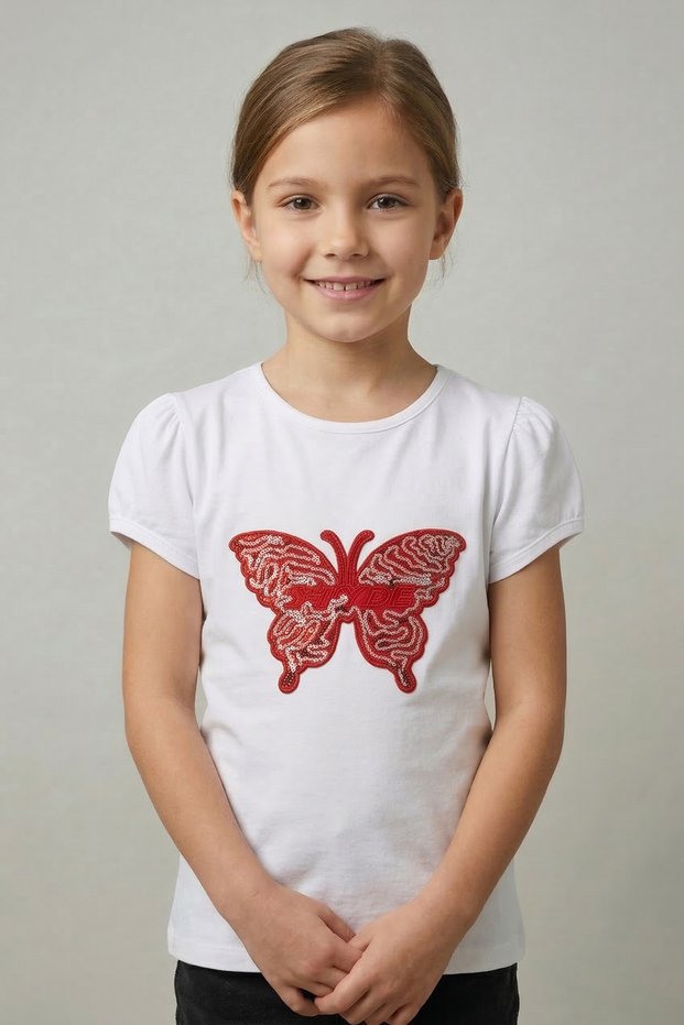 Girl's Red Butterfly Patterned T-Shirt April 23 October 29 Show T-Shirt
