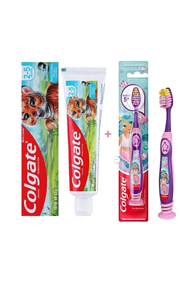 Children's Toothpaste 5O ml + Mermaid Toothbrush Set of 2
