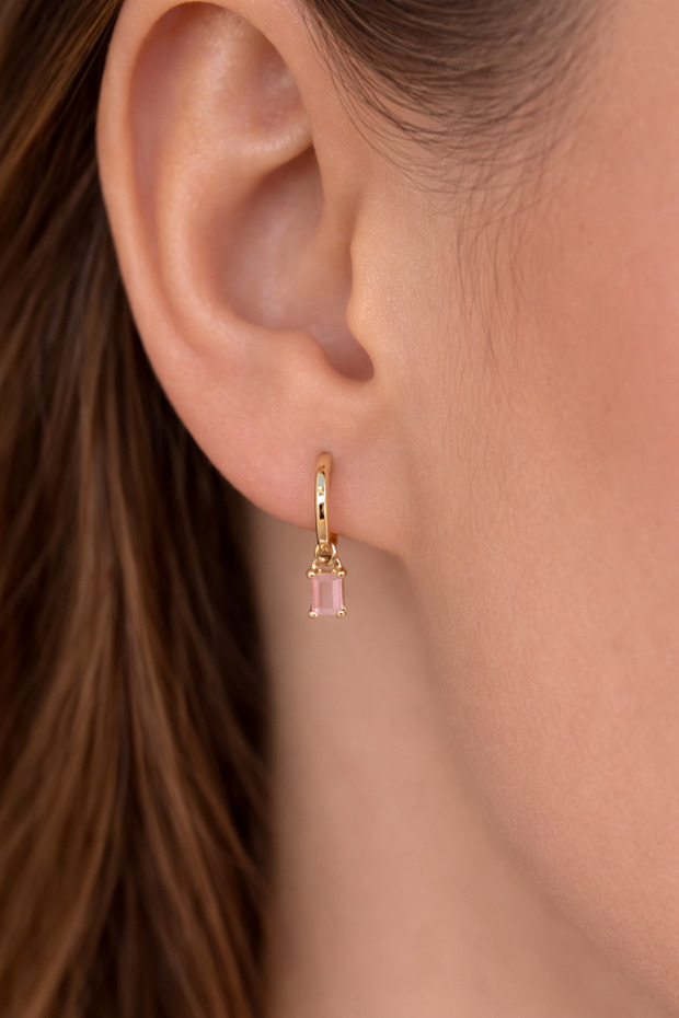 Mini Hoop Earrings with Baguette Stones – Minimal Zircon Earrings