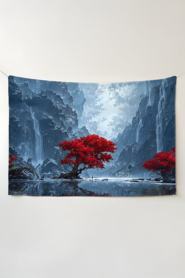 Red Tree Wall Covering – Large Size Tapestry Wall Rug Sq, Game Anime Movie Room Decor