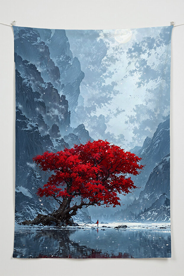Red Tree Wall Covering – Large Size Tapestry Wall Rug Sq, Game Anime Movie Room Decor