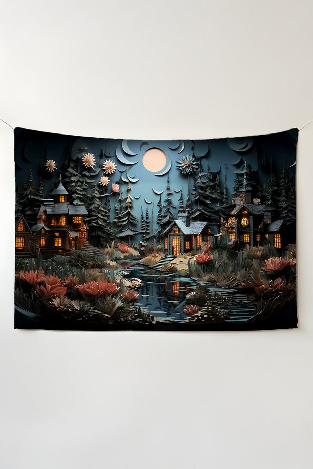 Cabin in the Woods Wall Covering β Large Size Tapestry Wall Rug Sq, Game Anime Movie Room Decor
