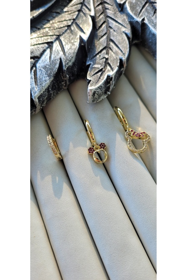 Zircon Stone Gold Color Mouse Figure 3-Piece Earring Set