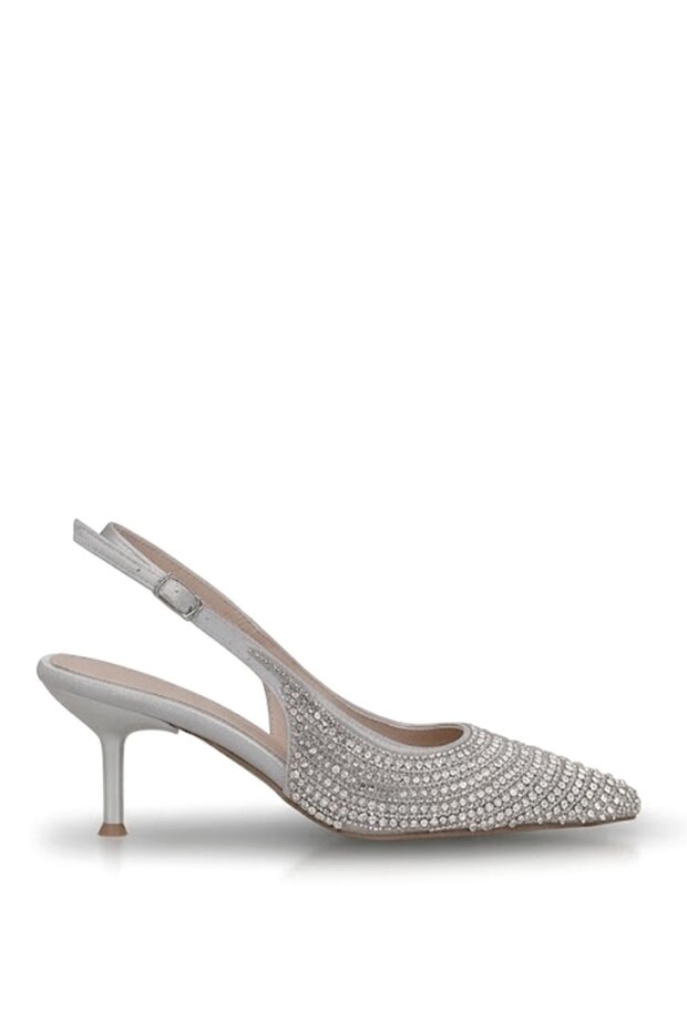 Elit Pm486 K210 Women's Stoned Classic Heeled Shoes Silver