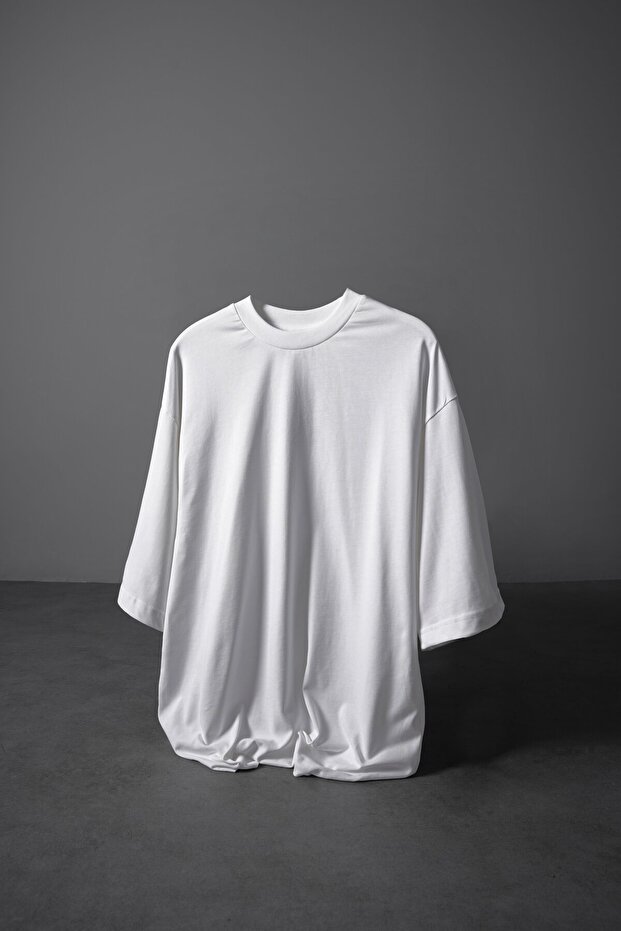 Erkek Beyaz Oversize Basic Tshirt - 1