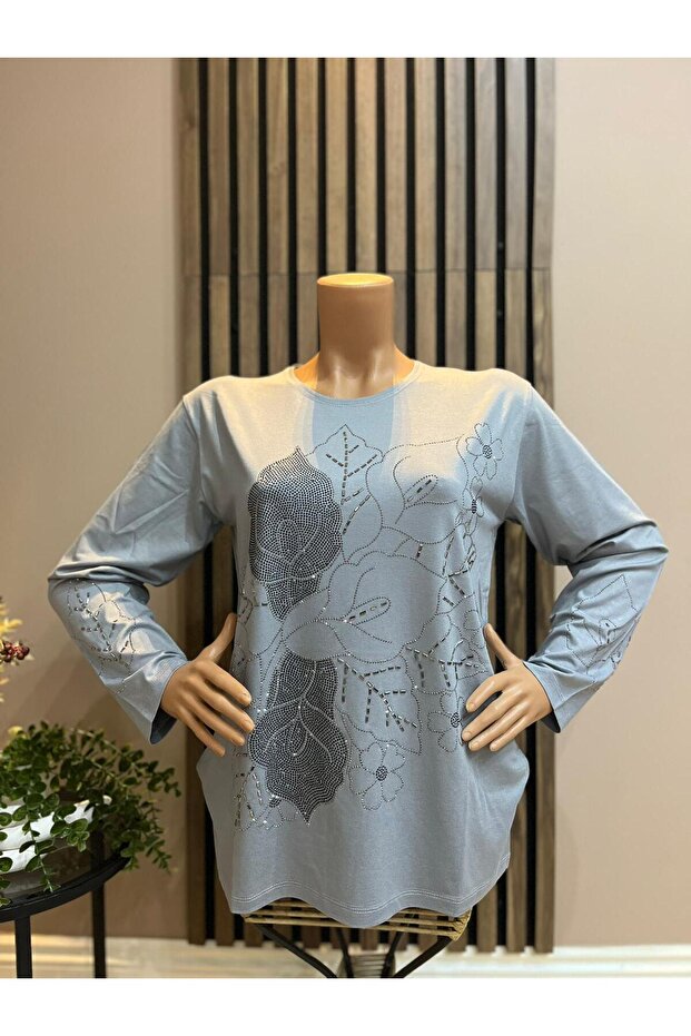 Women's Middle Age and Above Baguette Stone Mother Combed Cotton Blouse