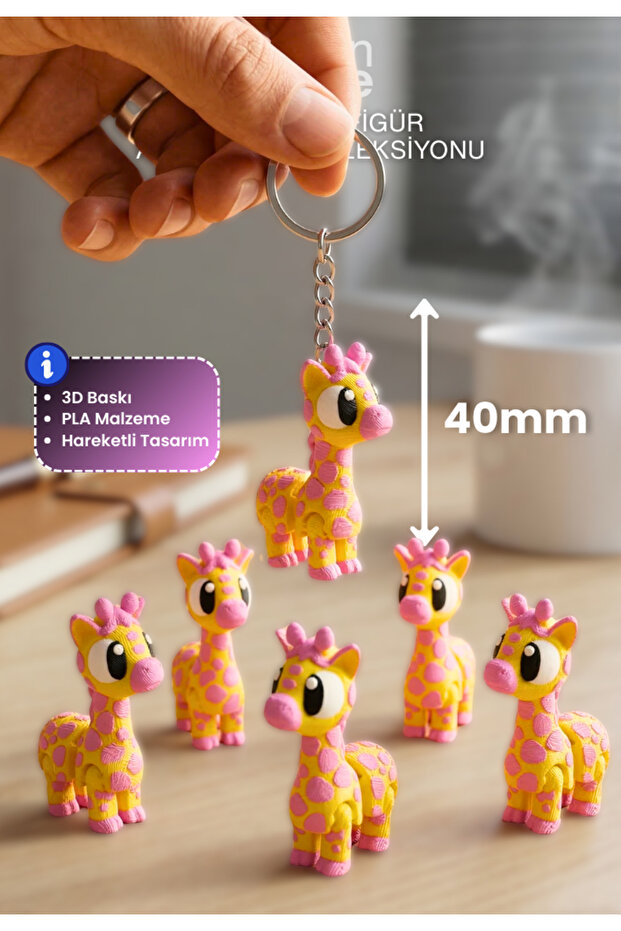 5Pcs - Movable Giraffe Cute 3D Printing Keychain - 40mm Modern Accessory & Gift
