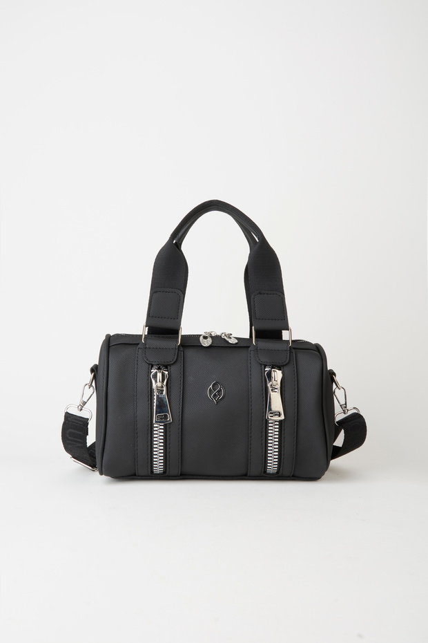 Women's Black Lily Cylinder Zipper Closure Column Strap Handbag and Shoulder Bag