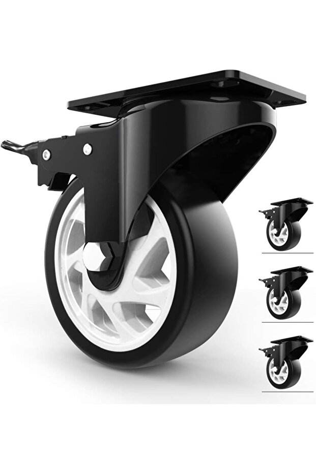 5" Swivel Caster Wheels with Safety Dual Locking and Polyurethane Foam No Noise Wheels, Heavy Duty -