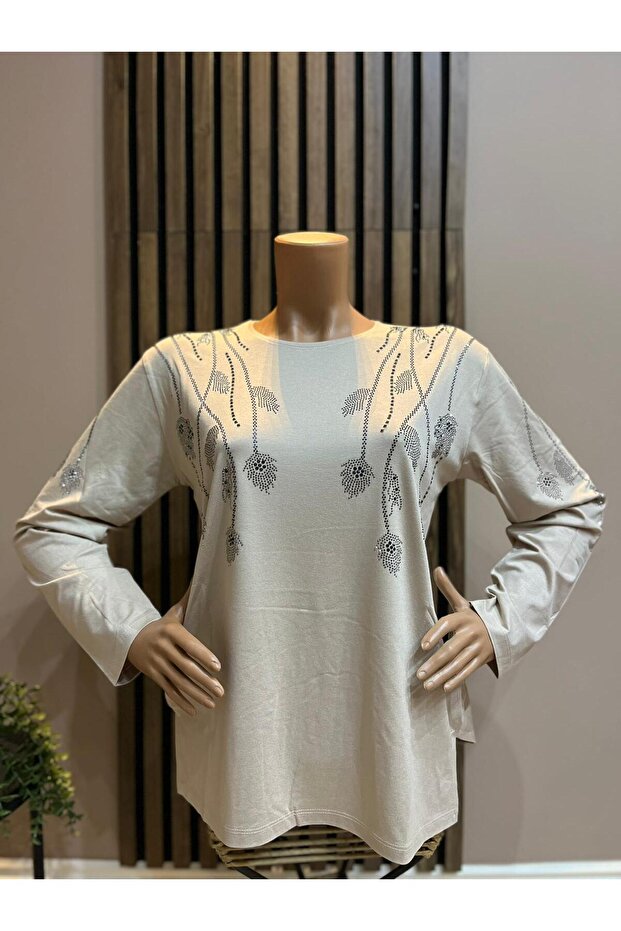 Women's Stoned Clover Viscose Mother Combed Cotton Blouse for Middle Age and Above