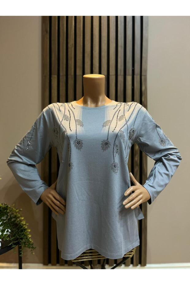 Women's Stoned Clover Viscose Mother Combed Cotton Blouse for Middle Age and Above