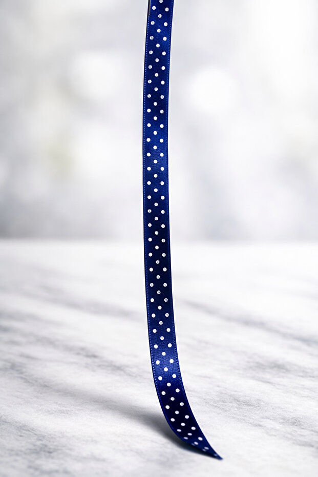Navy Blue Polka Dot Pcs Satin Ribbon 1 cm 10 Meters, Bohça Dowry Special Day Gift Decoration Ribbon