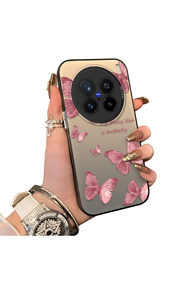 Vivo X200 Pro Compatible Hard Acrylic Back Silicone Edge Lens Protection Butterfly Case