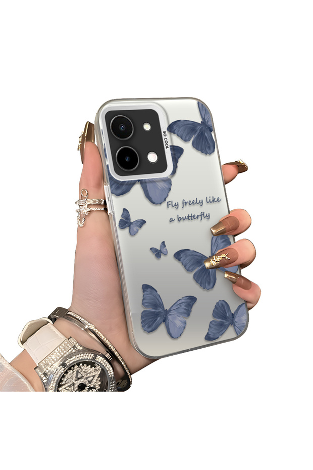 Vivo Y28 4g Compatible Hard Acrylic Back Silicone Edge Lens Protection Butterfly Case