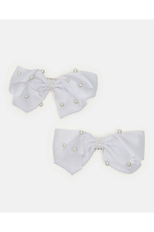 Girls White Embellished Hair Clip Set (Pack of 2)