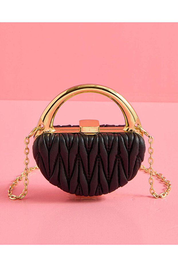 Girls Black And Gold Textured Bag