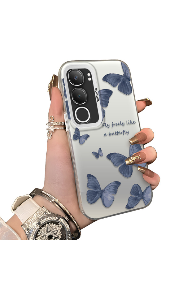 Vivo Y29 5g(V2420) Compatible Hard Acrylic Back Silicone Edge Lens Protection Butterfly Case