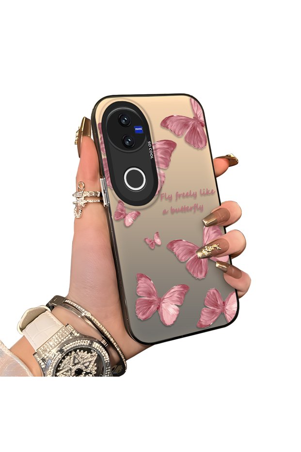 Vivo V50 Compatible Hard Acrylic Back Silicone Edge Lens Protection Butterfly Case