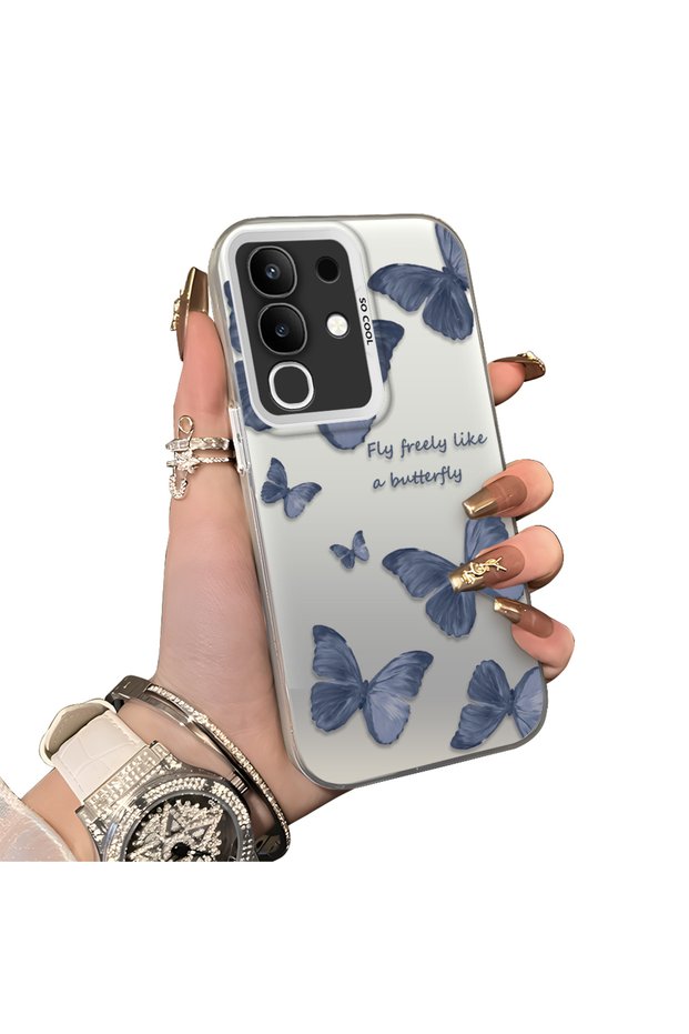 Vivo Y29 4g(V2434) Compatible Hard Acrylic Back Silicone Edge Lens Protection Butterfly Case