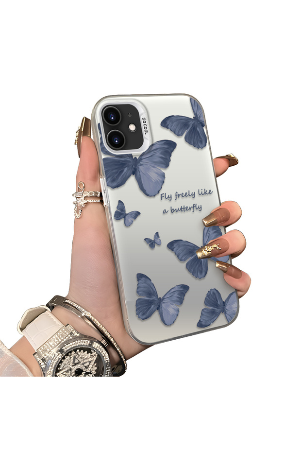 iPhone 12 Mini Compatible Hard Acrylic Back Silicone Edge Lens Protection Butterfly Case