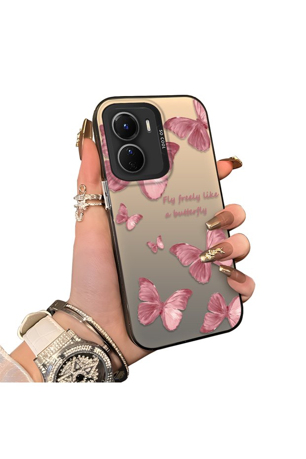 Vivo Y02S Compatible Hard Acrylic Back Silicone Edge Lens Protection Butterfly Case