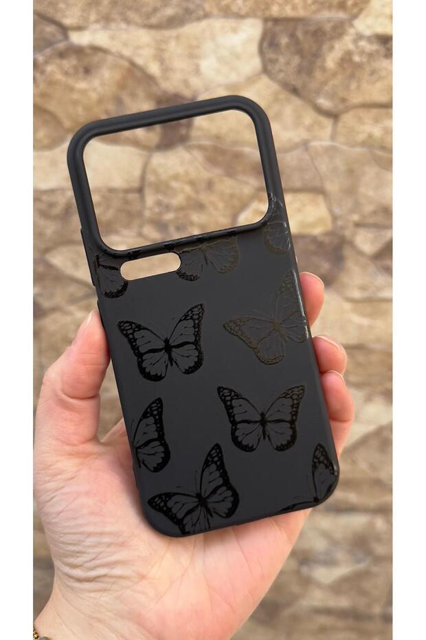Mi 17 Pro Compatible Black Butterfly Patterned Silicone Shock-Absorbing Classic Protected Rubber Case