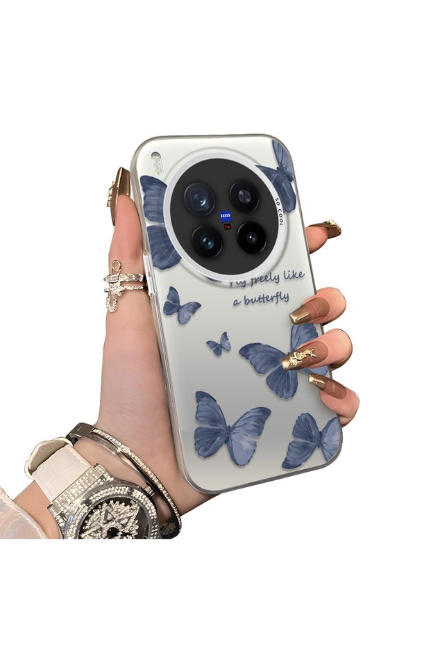 Vivo X300 Pro Compatible Hard Acrylic Back Silicone Edge Lens Protection Butterfly Case