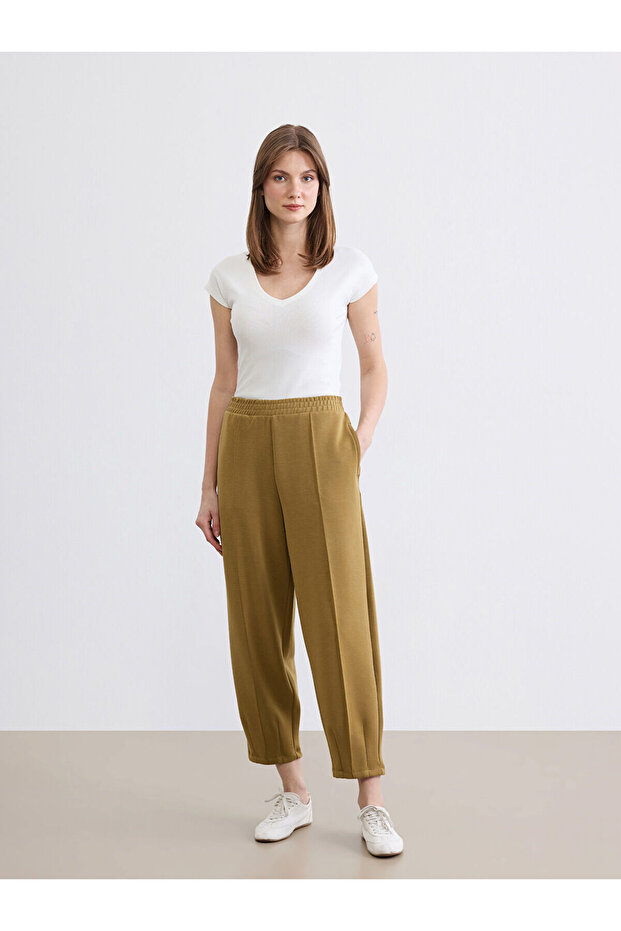 Khaki Elastic Waist Modal Blend Women's Sweatpants from Güli̇s Gi̇yi̇m
