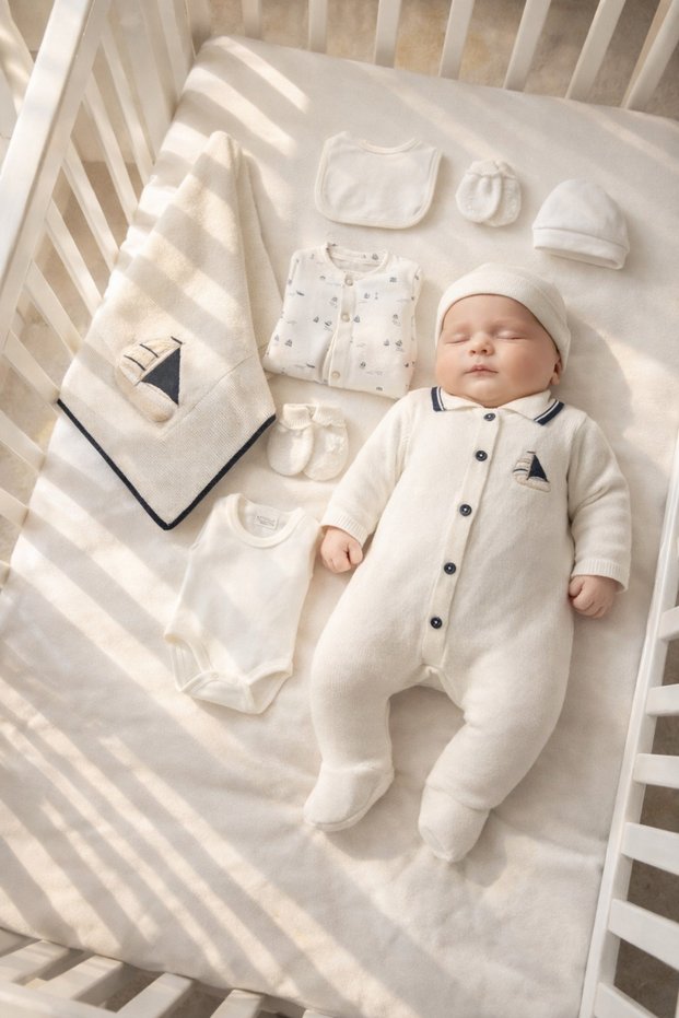 Little Sailor Special Boxed Organic Knitwear 10-Piece Hospital Discharge Set 100% Cotton Newborn Baby Boy