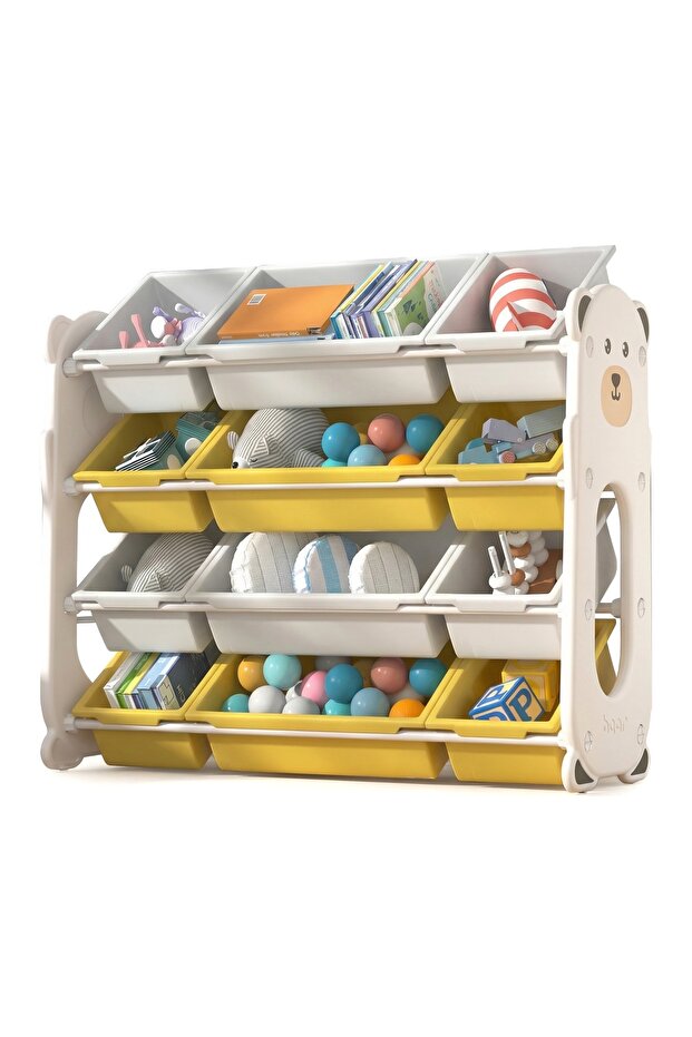 Kids Toy Storage Rack, Removable Kids Toy Storage Organizer with 12 Plastic Bins