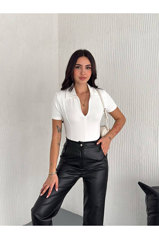 Women's Hidden Zipper Collar Crop
