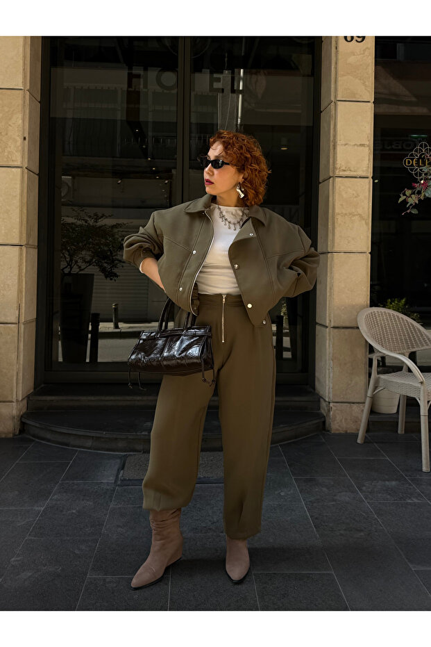 Premium Design Zip Detail Jacket - Carrot Pants 2-Piece Set