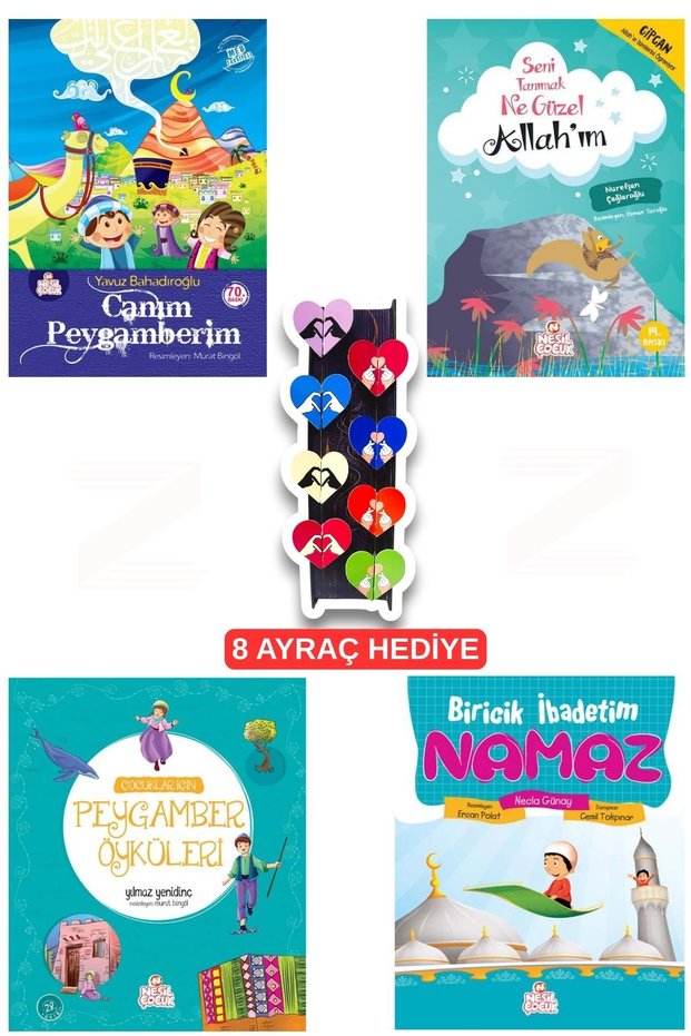 Canım Peygamberim-Peygamber Öyküleri-4'lü Set-8'li Özel Tasarım Kalp Ayraç Hediyeli