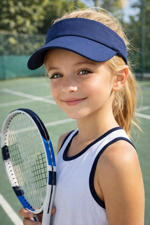 Navy Blue Cotton Piece Visor Tenisci Girl's Hat 10-18 Years