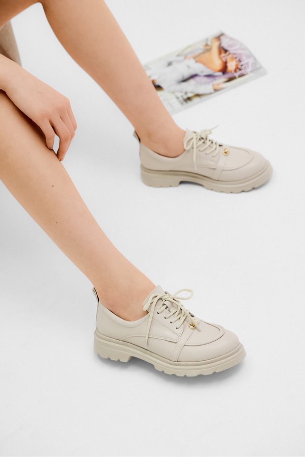Women's Beige Skin Comfortable Fit Thermo Sole Lace-Up Casual Shoes